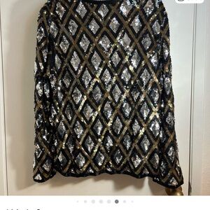 Valerie Stevens EVENING Silver Black Gold lSequin Geometric Pattern Jacket 12